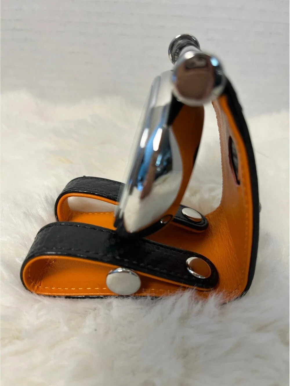 Dalvey Desk Clock with Black Carbon Fiber Leather Strap and Orange Interior